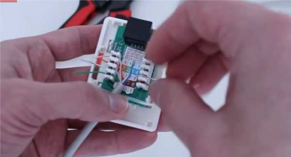 Подключение интернет розетки RJ-45 и обжим коннектора Подключение интернет розетки RJ-45 и обжим коннектора