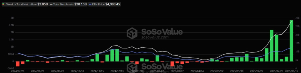 Недельный приток капитала в спотовые Ethereum-ETF установил исторический максимум